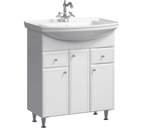 Изображение товара Тумба под умывальник AQWELLA Барселона-Люкс Стиль 750 на ножках, с двумя ящиками и корзиной Ba-L.01.07.К, ТМ «AQWELL BA0107K