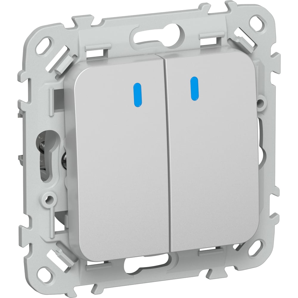 Изображение товара IEK FLITE двухклавишный выключатель с индикацией 10А алюминий серый