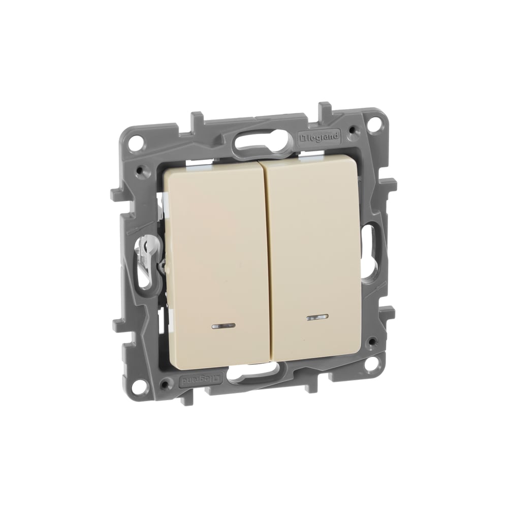 Изображение товара Выключатель IEK ETIKA 2-клавишный с подсветкой, IP20, бежевый, слоновая кость, 10А