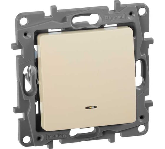 Изображение товара Переключатель IEK ETIKA 1-клавишный, с подсветкой/индикатором сх6L 10АХ б/к слоновая кость 672315