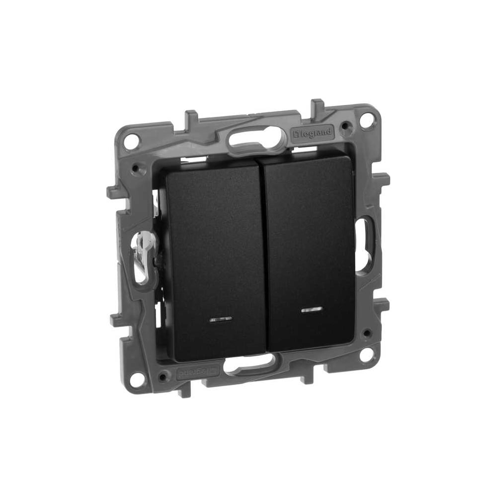 Изображение товара Переключатель IEK ETIKA 2-клавишный с подсветкой, антрацит, IP20, 10А