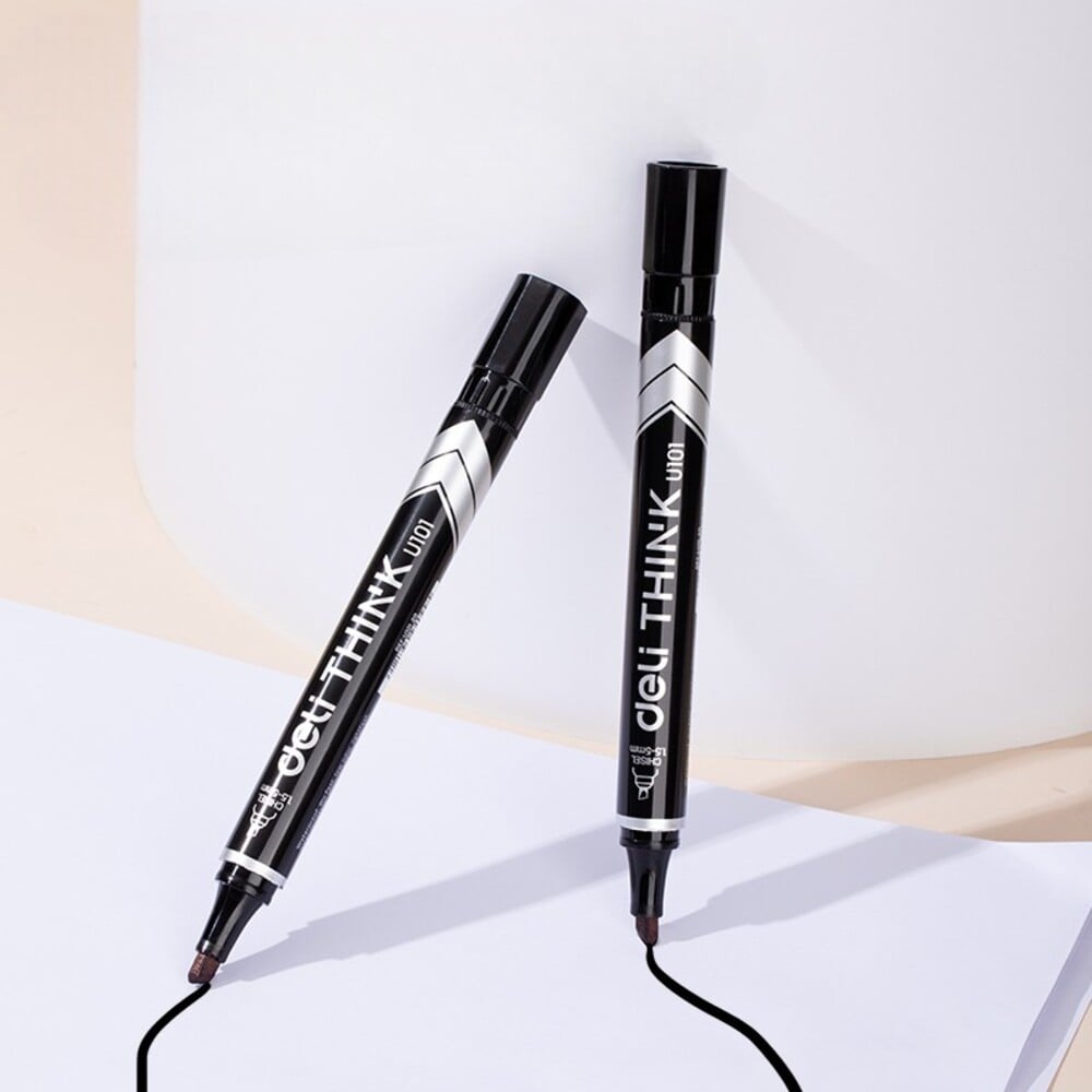 Изображение товара Перманентный маркер DELI Think скошенный наконечник 1.5-5 мм черный 12 шт