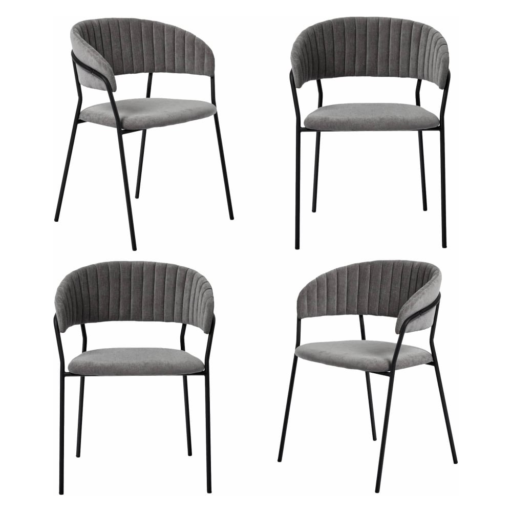 Изображение товара Комплект из 4-х стульев BRADEX Turin серый вельвет с чёрными ножками FR 0556K