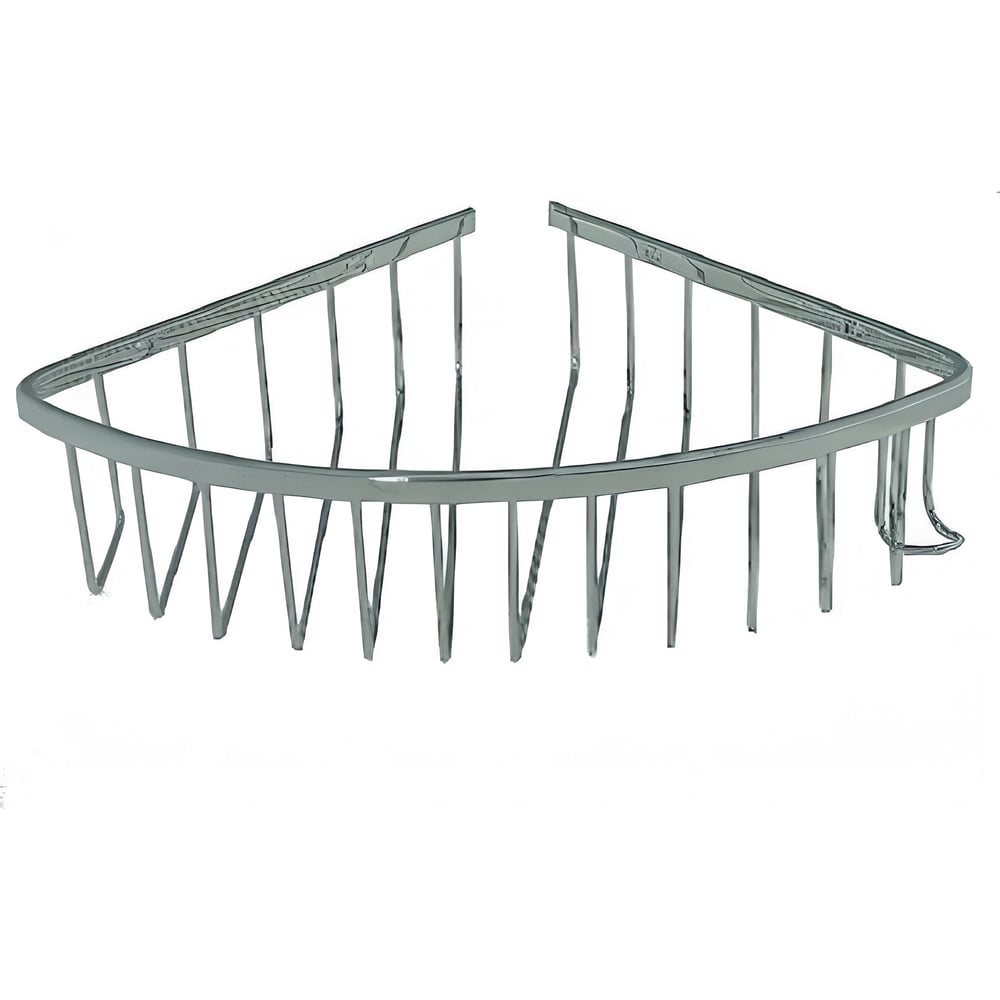 Изображение товара Угловая овальная полочка из нержавеющей стали 22 см с крючками и телескопом