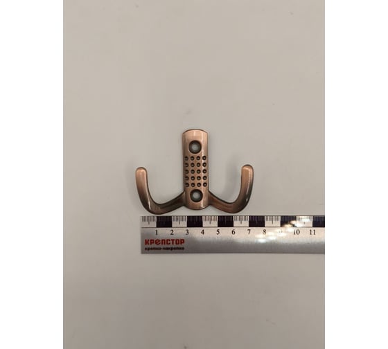 Изображение товара Крючок настенный Крепстор №1038 двойной усиленный, медь, Пакет 4 шт. 4665317041762