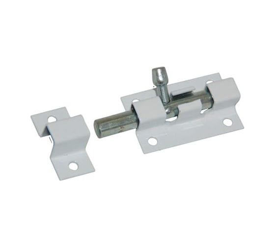 Изображение товара Шпингалет прямой Крепстор ШП-40 мм, белый с цинком, Пакет 5 шт. 4665317043926