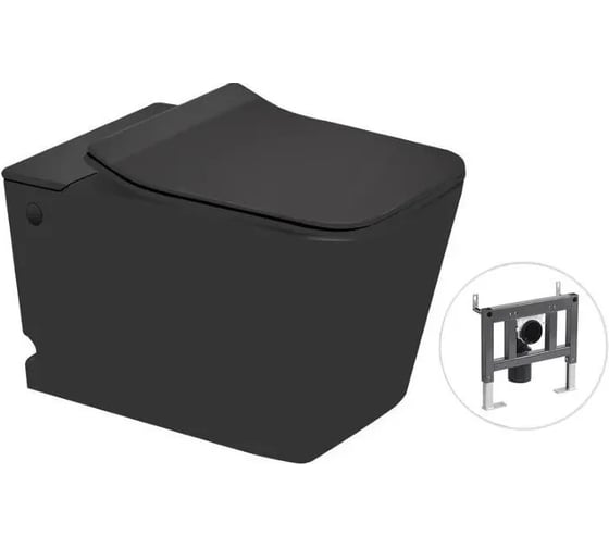 Изображение товара Подвесной унитаз Santi Line с импульсной системой смыва, чёрный матовый (в комплекте c инсталляцией SL-5032MB