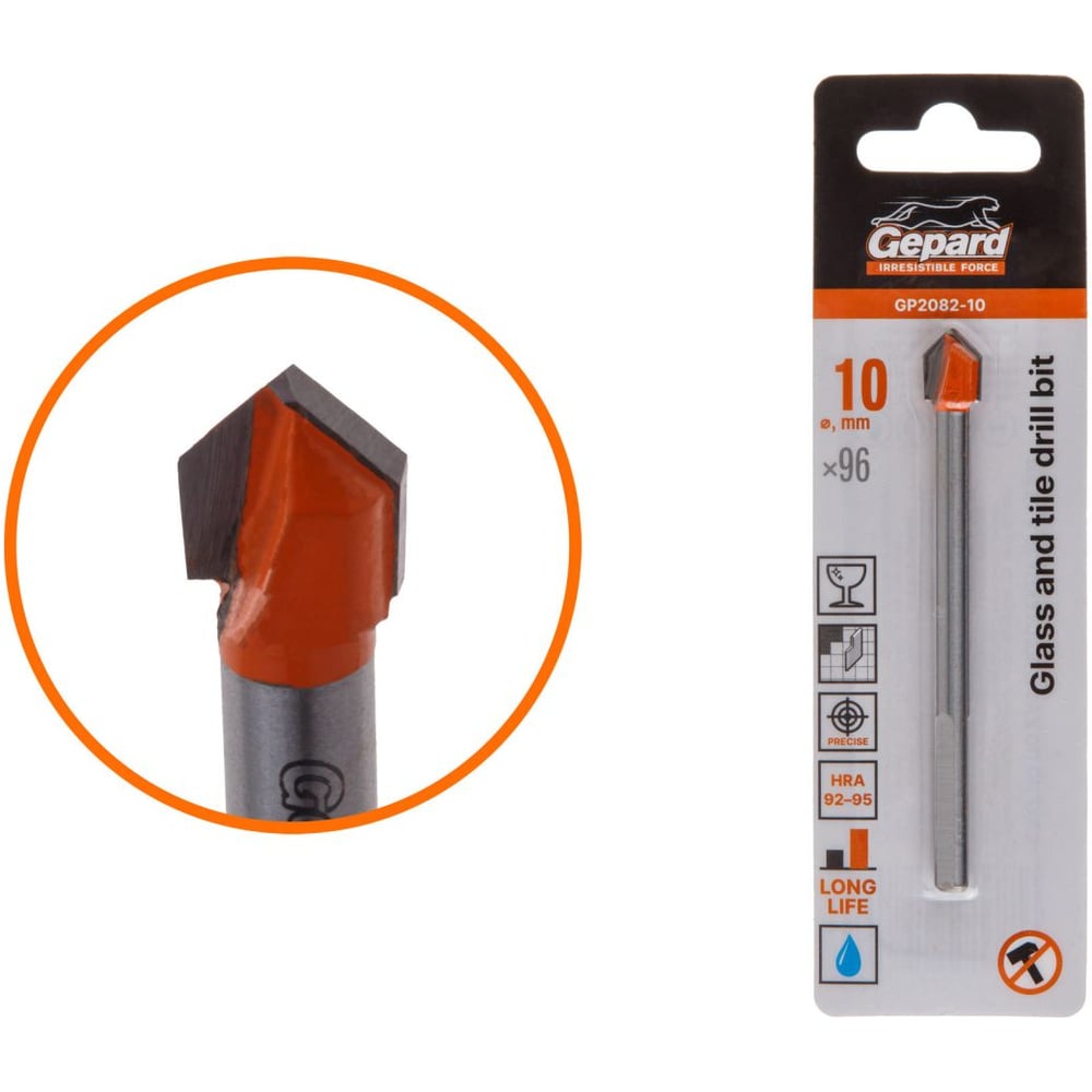 Изображение товара Сверло по кафелю и стеклу GEPARD 10x96 мм с цилиндрическим хвостовиком