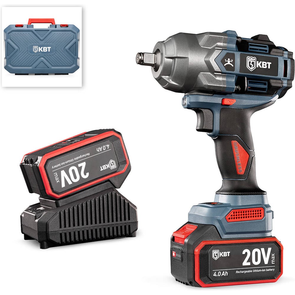 Изображение товара Профессиональный аккумуляторный гайковерт КВТ WB-20-1000 серия ПРОФИ 20 В, 1000 Нм, двойной аккумул