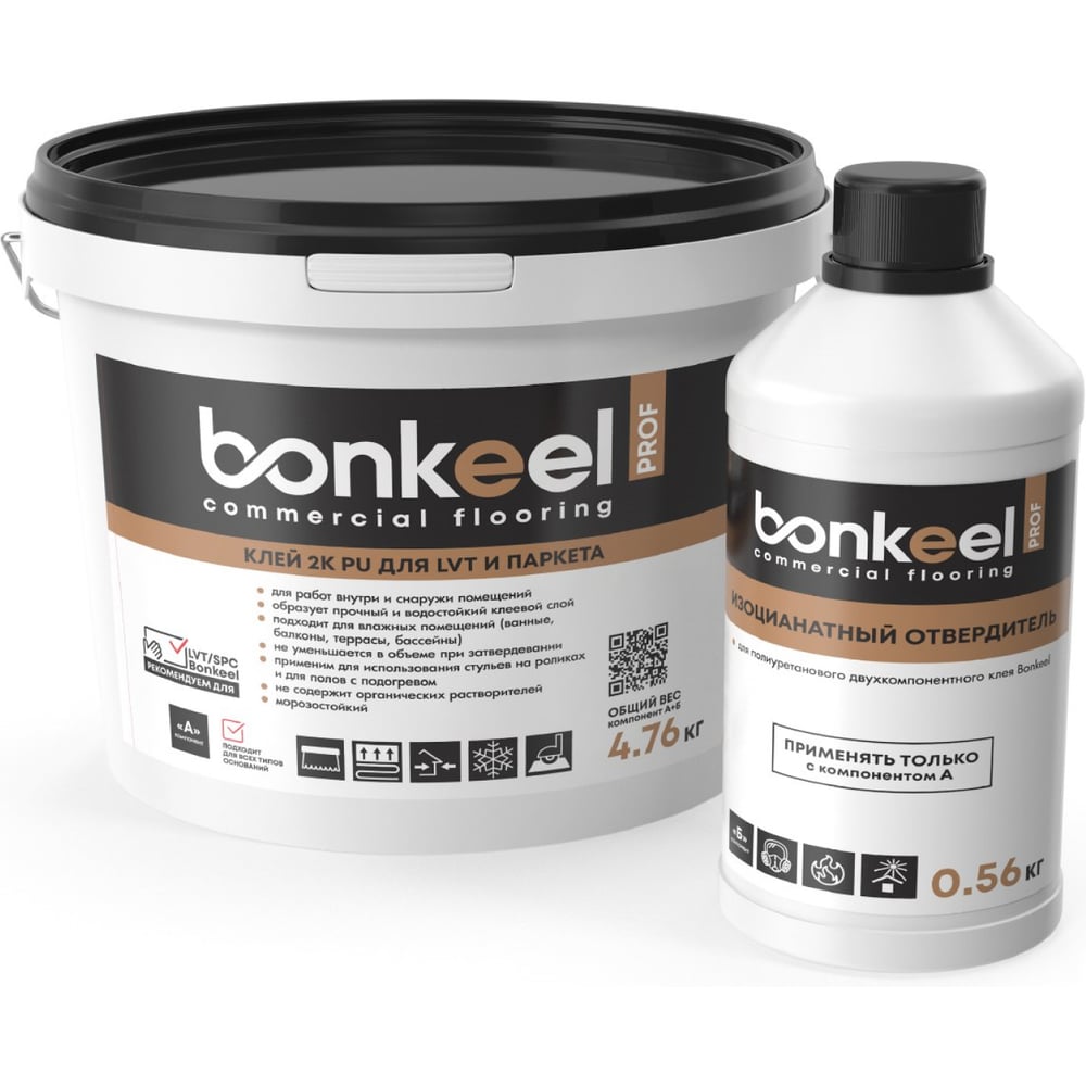 Изображение товара Клей Bonkeel Prof 2K PU для LVT и паркета, 4, 76кг - водостойкий профессиональный монтажный клей