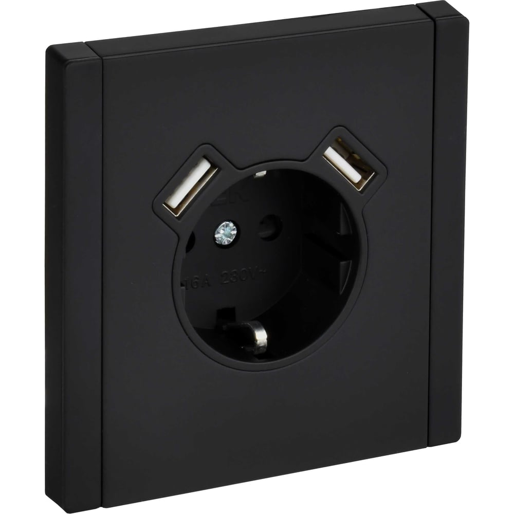 Изображение товара Розетка IEK FORTE&PIANO с заземлением USB защита IP20 черная 16A FP145M