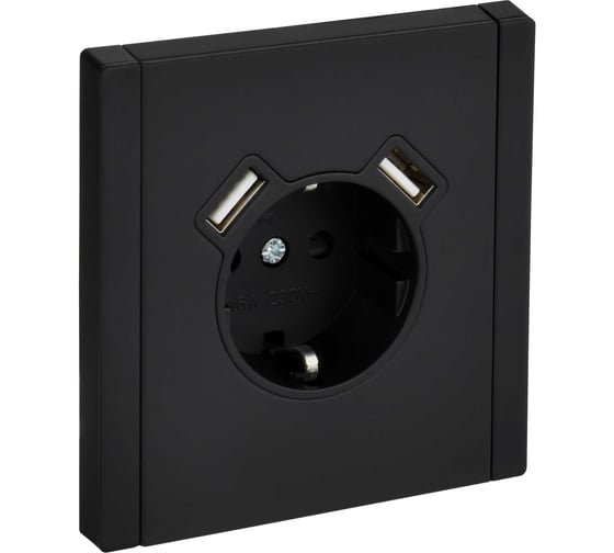 Изображение товара Розетка IEK FORTE&PIANO с заземление, с защитными шторками, винтовое крепление, 16А USB A+A 3,1А FP145M черный FP-R14-16-U21-D31-M-K02