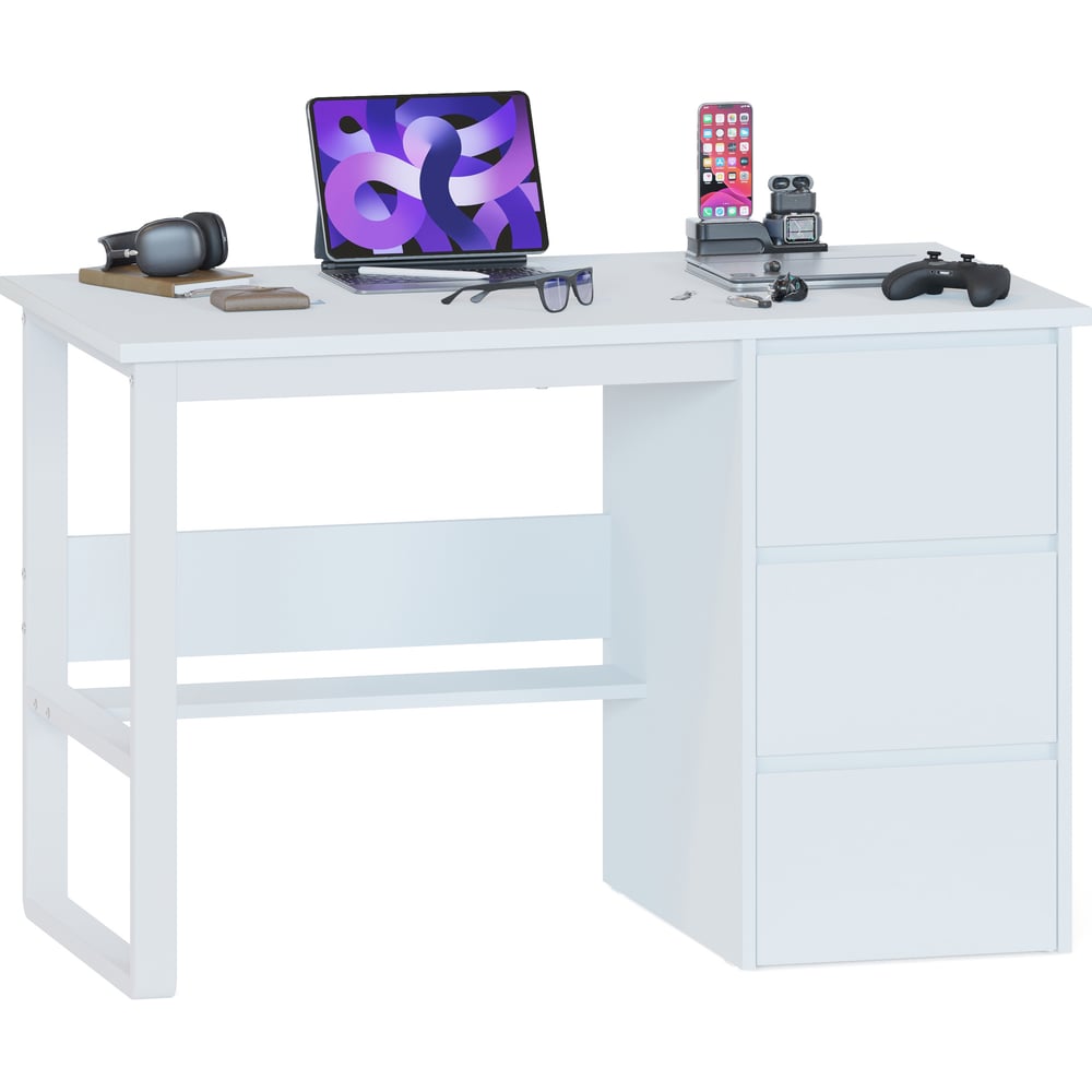 Изображение товара Стол письменный СОКОЛ СПМ-211 белый современный с ящиками и тумбой