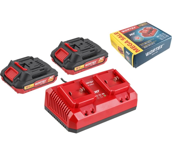 Изображение товара Набор аккумулятор WORTEX 2х2 А*ч и зарядное устройство 2х2 А ALL1 XLT в кор. SET ЦЗ-0202651416