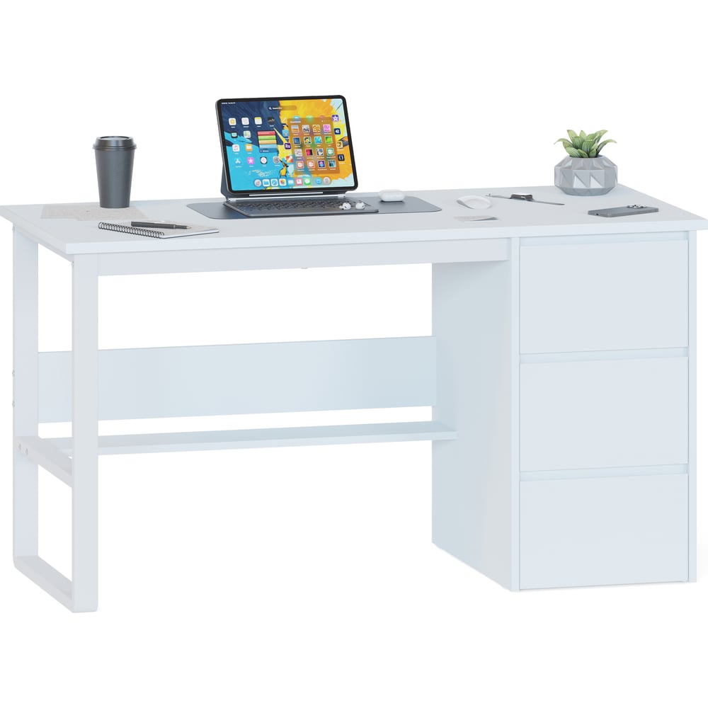 Изображение товара Стол письменный СОКОЛ СПМ-212 белый с тумбой и ящиками для офиса и дома