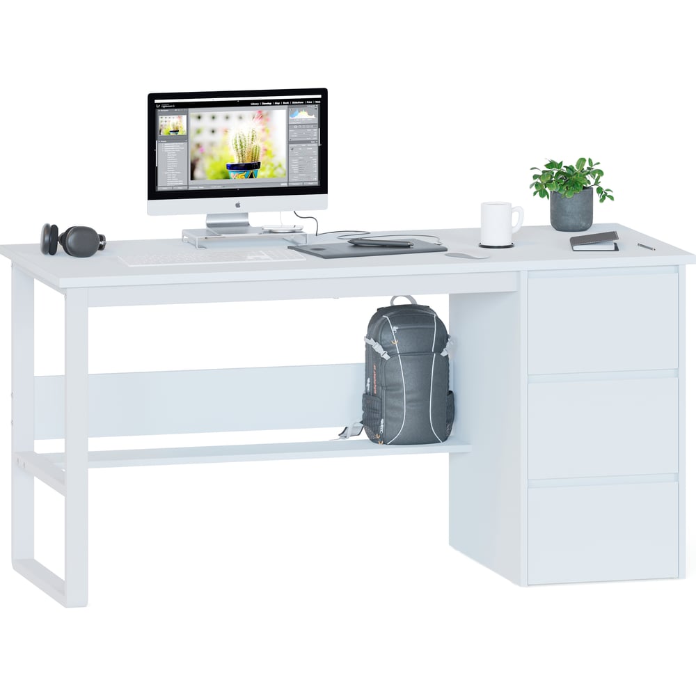 Изображение товара Стол письменный СОКОЛ СПМ-214 белый современный с ящиками и полкой