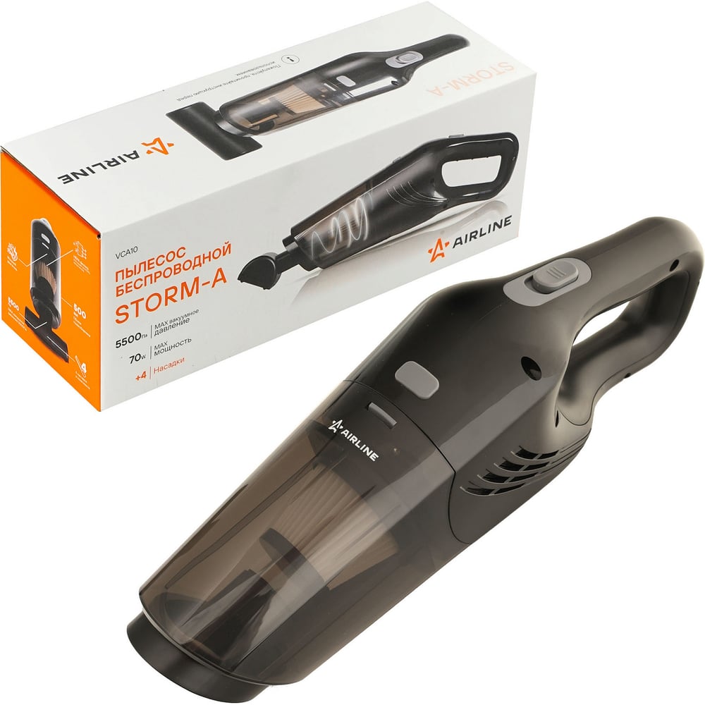 Изображение товара Беспроводной аккумуляторный пылесос AIRLINE STORM-A 5500PA 70W, контейнер, фильтр НЕРА