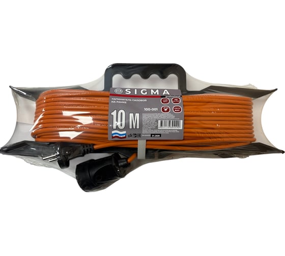 Изображение товара Удлинитель на каркасе Sigma без заземления (ПВС 2*0,75) 230 В / 6 А / 1300 Вт 10 метров 100001