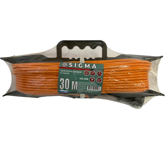 Изображение товара Удлинитель на каркасе Sigma с заземлением (ПВС 3х0,75) 230 В / 10 А / 2200 Вт 30 метров 100008