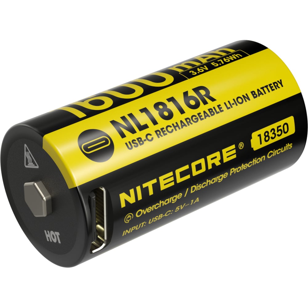 Изображение товара Аккумулятор NITECORE NL1816R Li-ion, 3,7 В, 1600 мАч (5.76 Втч), 18350, USB-C, с защитой 3013