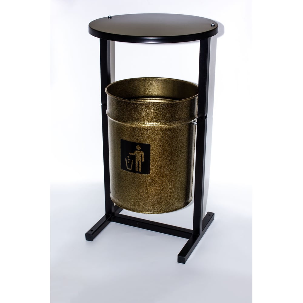 Изображение товара Урна уличная Т ПРОФМЕТСТИЛЬ круглая металлическая с квадратными ножками бронза с крышкой. Арт 1189