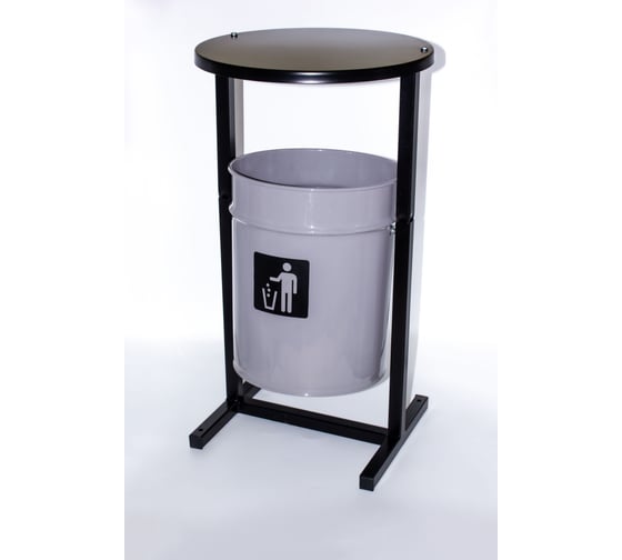 Изображение товара Урна уличная Т ПРОФМЕТСТИЛЬ круглая металлическая с квадратными ножками серая с крышкой. Арт 1183