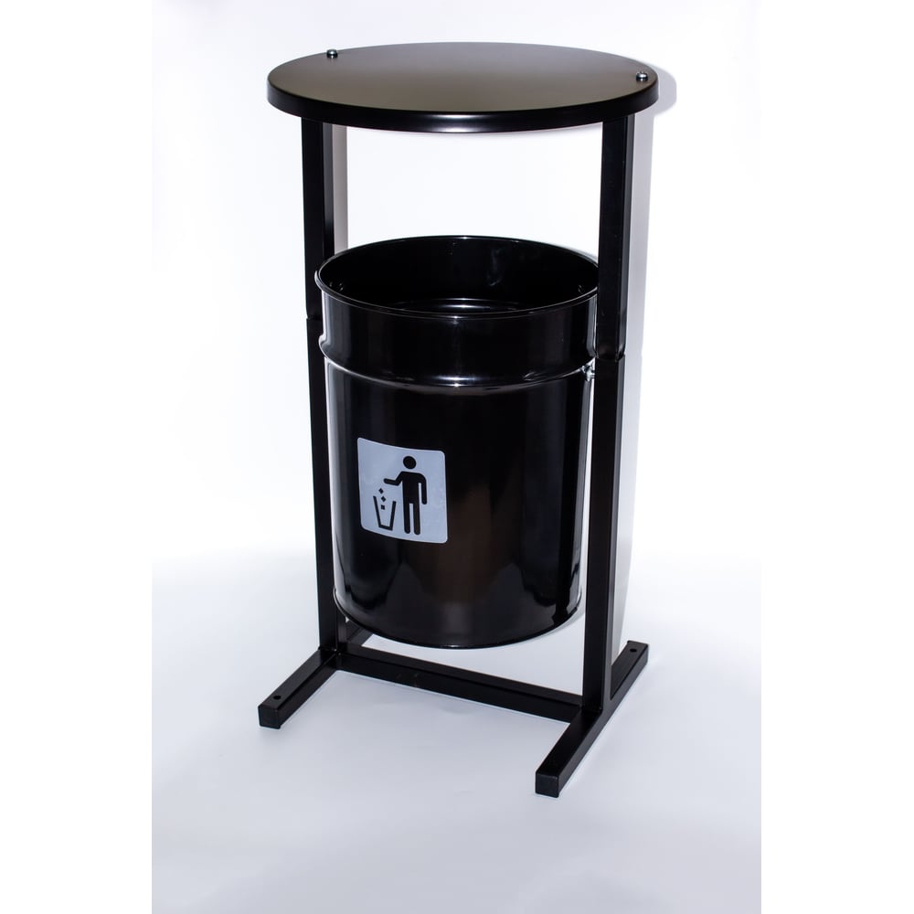 Изображение товара Уличная круглая металлическая урна с крышкой и козырьком ПРОФМЕТСТИЛЬ