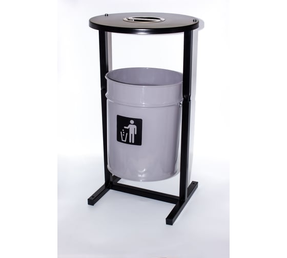 Изображение товара Урна уличная Т ПРОФМЕТСТИЛЬ круглая металлическая с квадратными ножками серая с пепельницей. Арт 1194