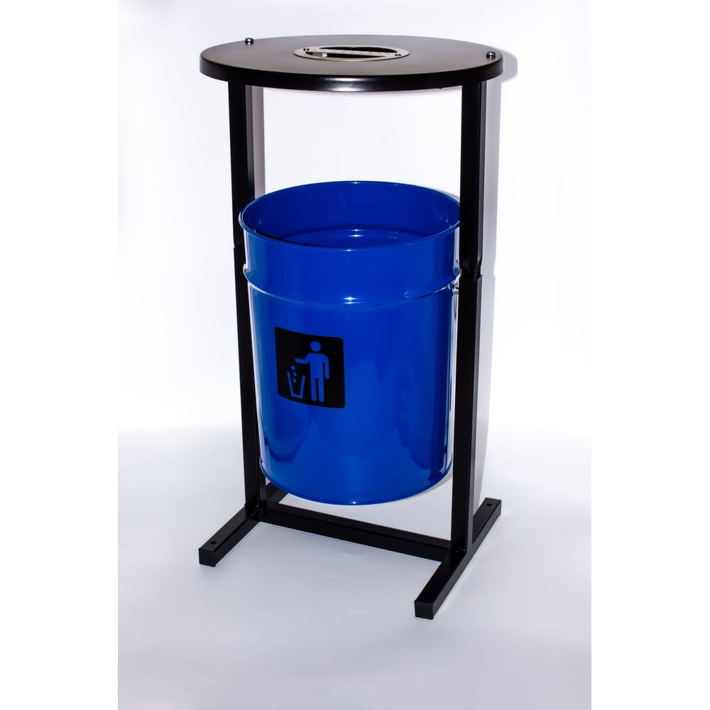 Изображение товара Урна уличная Т ПРОФМЕТСТИЛЬ круглая металлическая с квадратными ножками синяя с пепельницей. Арт 1192