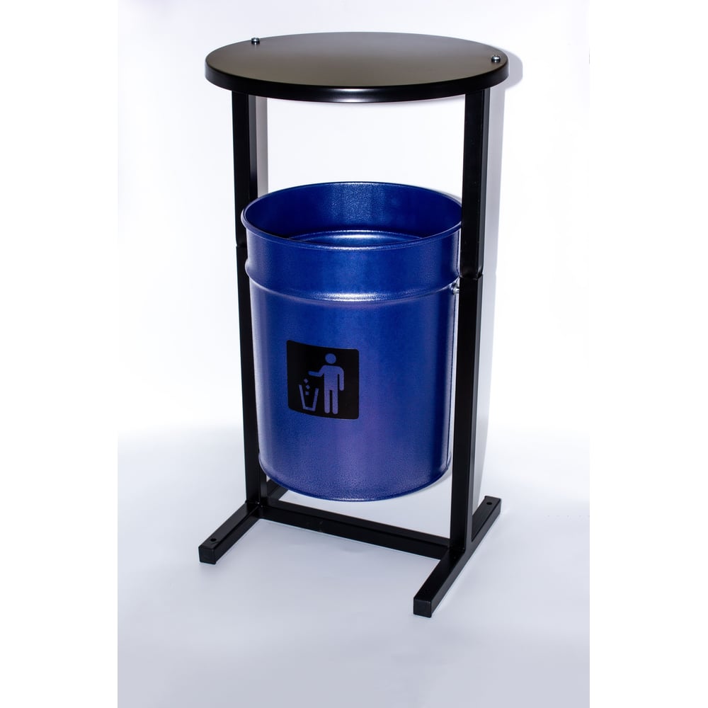 Изображение товара Уличная металлическая урна круглая с крышкой и козырьком ПРОФМЕТСТИЛЬ, синяя