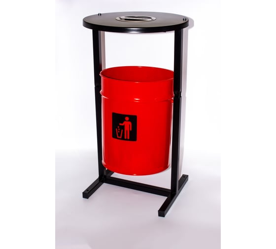 Изображение товара Урна уличная Т ПРОФМЕТСТИЛЬ круглая металлическая с квадратными ножками красная с пепельницей. Арт. 1195