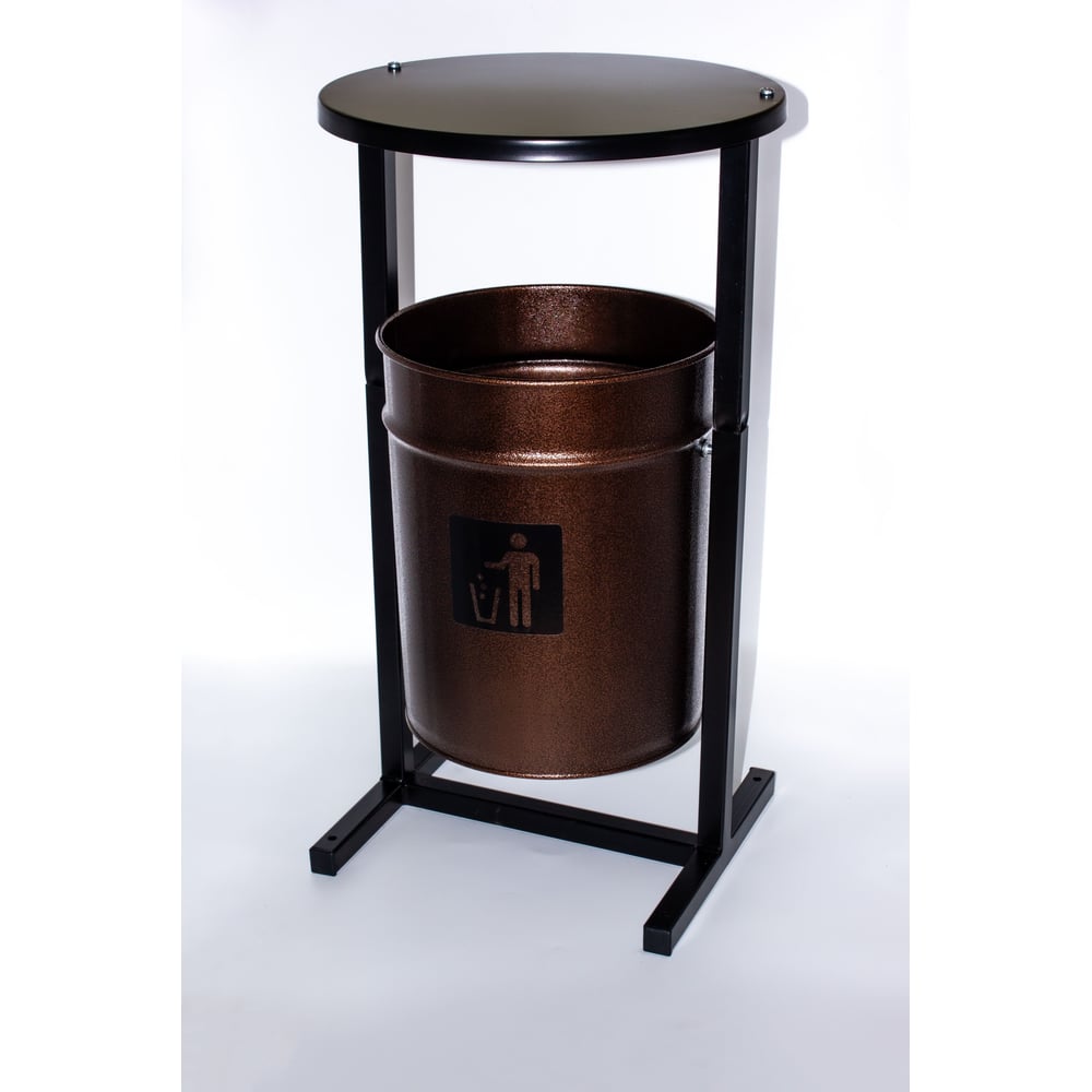 Изображение товара Урна уличная Т ПРОФМЕТСТИЛЬ круглая металлическая с квадратными ножками коричневый металлик с крышкой. Арт 1190