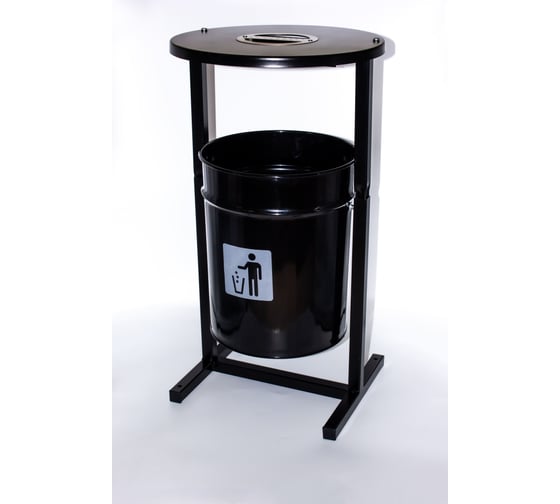 Изображение товара Урна уличная Т ПРОФМЕТСТИЛЬ круглая металлическая с квадратными ножками черная с пепельницей. Арт 1193