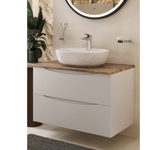 Изображение товара Куб Тумба c раковиной подвесная белая BOND со столешницей под дерево T09805-S01500