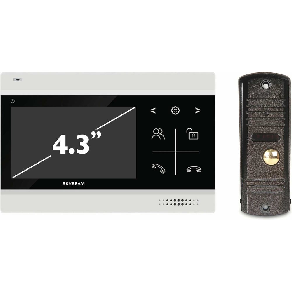 Изображение товара SkyBeam 4.3'' видеодомофон комплект 1 камере 1 панель 80° Изображение товара SkyBeam 4.3'' видеодомофон комплект 1 камере 1 панель 80°
