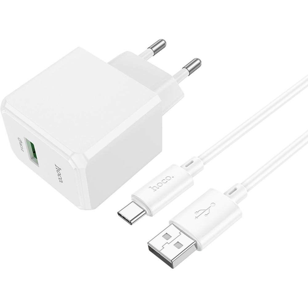 Изображение товара Зарядное устройство Hoco 18Вт, 3А, QC3.0, 1xUSB + кабель USB/Type-C, CS12A, белый, блистер 6942007603737