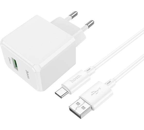 Изображение товара Зарядное устройство Hoco 18Вт, 3А, QC3.0, 1xUSB + кабель USB/Type-C, CS12A, белый, блистер 6942007603737