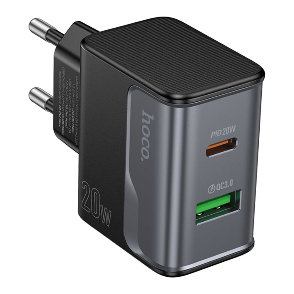 Изображение товара Зарядное устройство Hoco 20Вт, 3А, QC3.0/PD, 1xUSB, 1xType-C, CS71A, черный, коробка 6942007653664