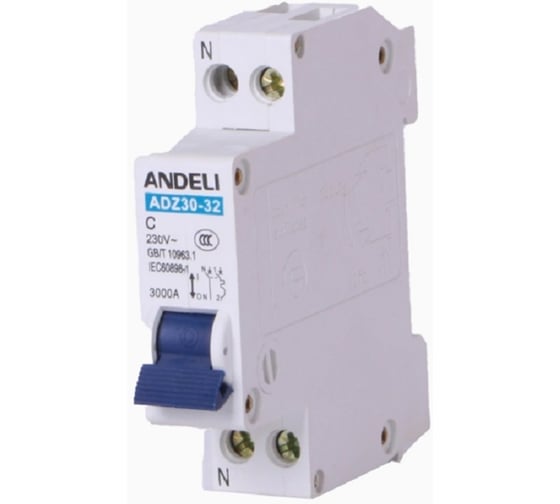 Изображение товара Автоматический выключатель ANDELI ADZ30-32 1P+N 6A 3kA характеристика C ADL01-800