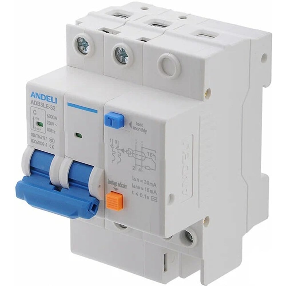 Изображение товара Дифференциальный автомат ANDELI ADB3LE-32 2P 16A 30mA защитный automatic