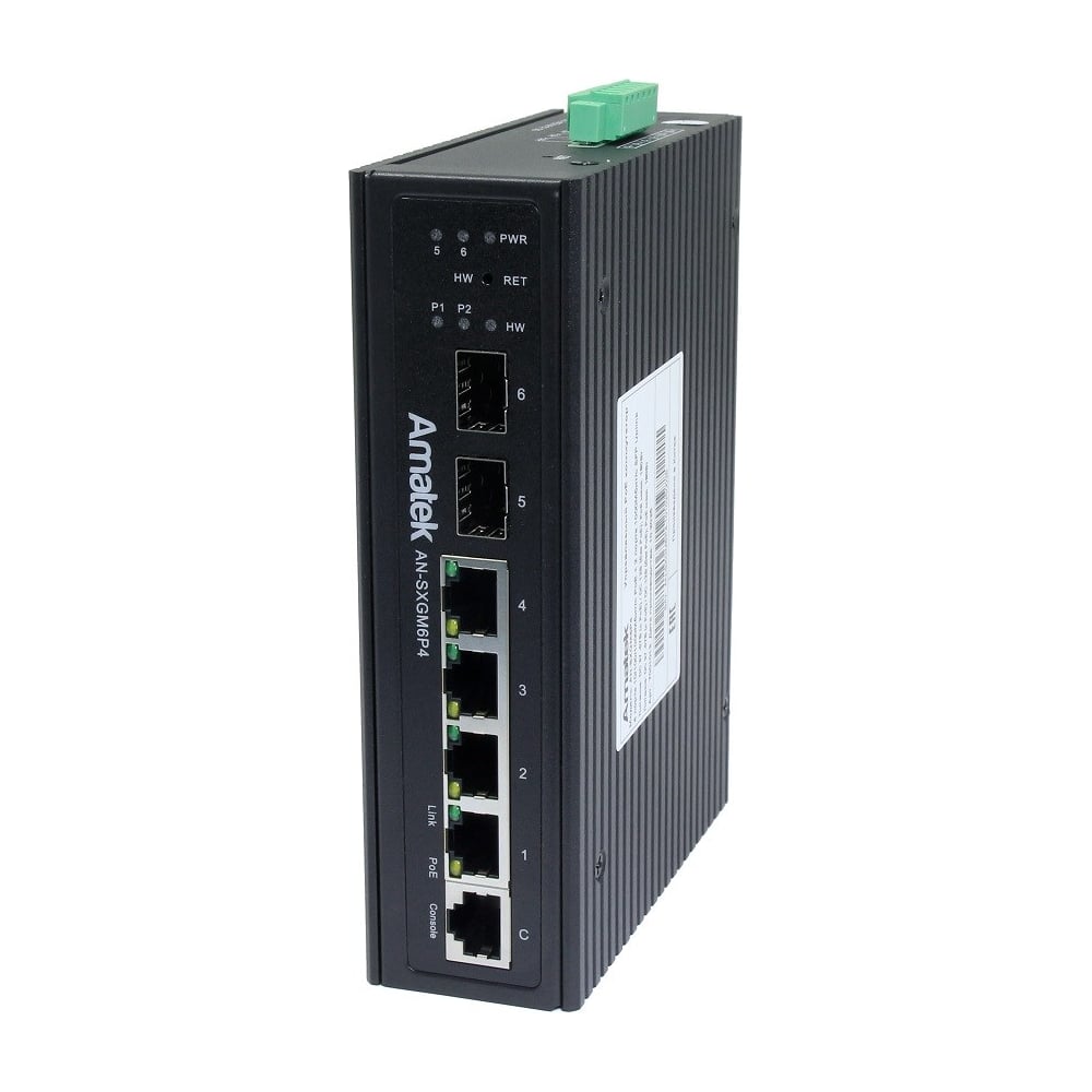 Изображение товара 6 портовый управляемый коммутатор с PoE Amatek AN-SXGM6P4 для бизнеса и промышленности