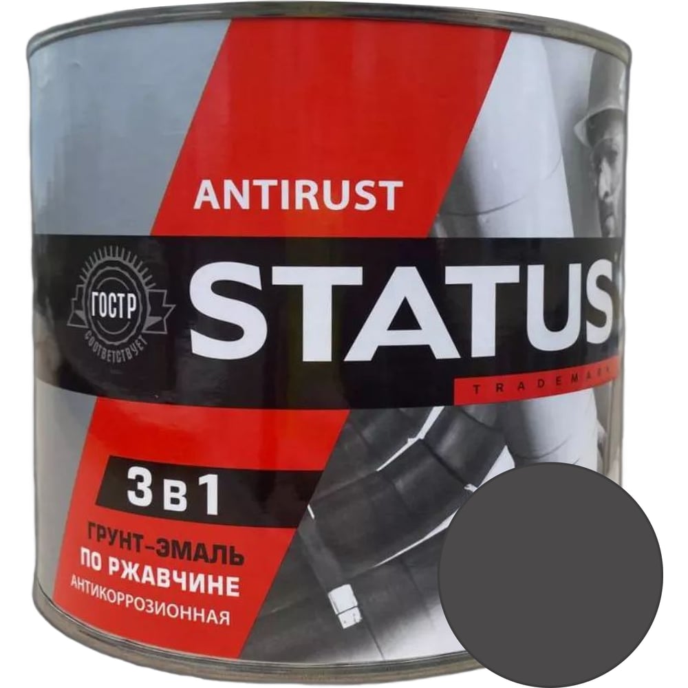 Изображение товара Грунт-эмаль 3в1 STATUS Радугамалер графит 1.8 кг для металла и ржавчины