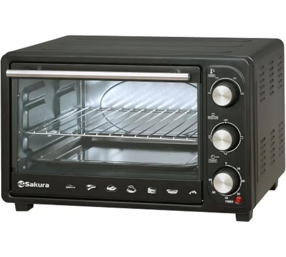 Изображение товара Духовка электро SAKURA SA-7018B 10л, 1000Вт, таймер, автомат.выдвижн.решетка 00000039697