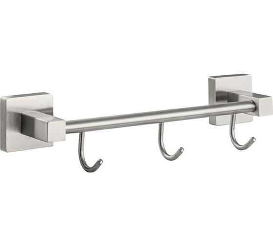 Изображение товара Вешалка с тремя крючками GFmark прямая, из нержавеющей стали, с квадратным основанием, цвет сатин 87204