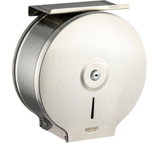 Изображение товара Диспенсер для туалетной бумаги в рулонах BRIMIX с ключом, с полкой, из нержавеющей стали, цвет сатин 903-S
