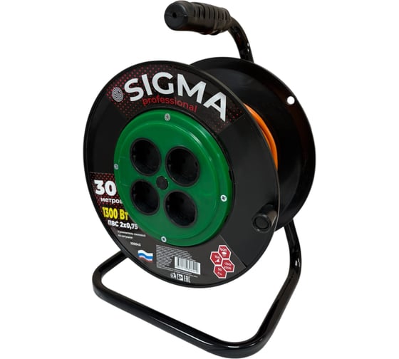 Изображение товара Удлинитель на пластиковой катушке Sigma без заземления (ПВС 2*0,75) 230 В /10А /1300 Вт 30 метров 100045