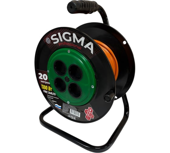 Изображение товара Удлинитель на пластиковой катушке Sigma без заземления (ПВС 2*0,75) 230 В /10А /1300 Вт 20 метров 100044