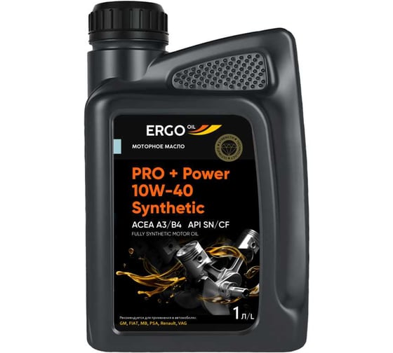 Изображение товара Моторное масло ERGOOIL PRO + Power 10W-40 Synthetic A3/B4, SN/CF 1 л ERGO120023003202