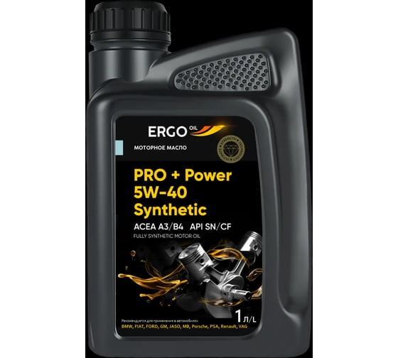 Изображение товара Моторное масло ERGOOIL PRO + Power 5W-40 Synthetic A3/B4, SN/CF 1 л ERGO120023003196