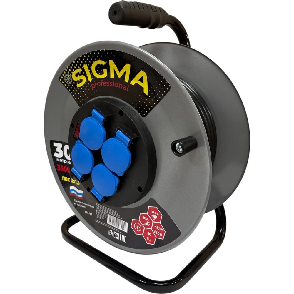 Изображение товара Удлинитель на металлической катушке SIGMA IP44 30 метров с заземлением